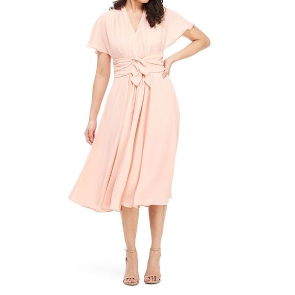 Gal Meets Glam Dresses & Skirts - Gal Meets Glam 6 Pink Jane Tie Waist Midi Dress